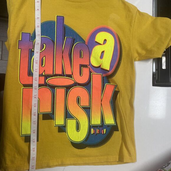 Vintage Early 90s Bugle Boy take a risk- Push U to the Xtreme Neon shirt 2 sided - Picture 11 of 12